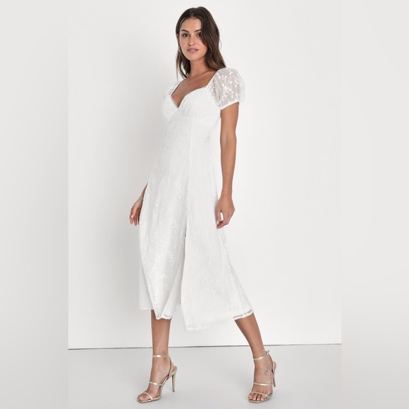 NWOT Lulus Blossoming with Charm White Embroidered Tie-Back Midi Dress - Picture 4 of 9